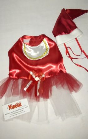 Vestido Natal Tule e Touca para cães e gatos