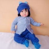 Conjunto Roupas Azul para Boneco Bebê Reborn Tamanhos M e G