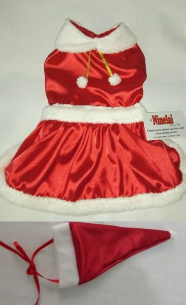 Vestido Natal Pompom e Touca Tamanhos do 00 ao 8